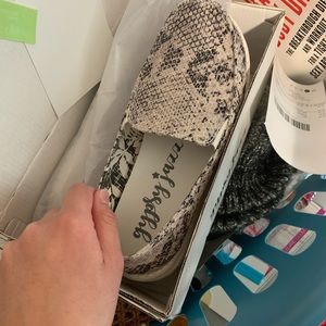 Snake skin slip on shoes